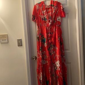 Boohoo Red Printed Maxi Dress